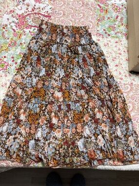 Women's Floral Tiered Maxi Skirt - Brown Floral